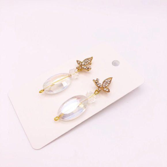Gold Plated Crystal Butterfly Dangle Drop Earrings - Picture 2 of 6